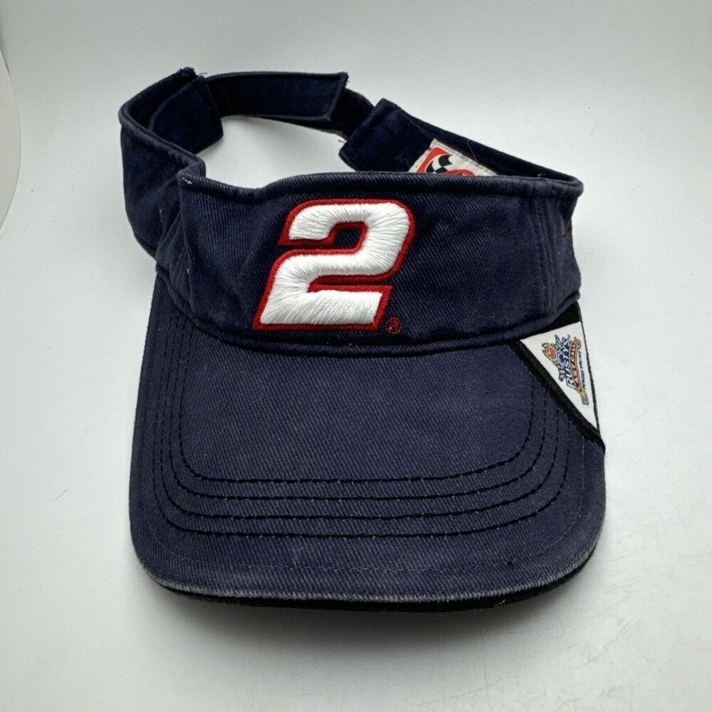 Rusty Wallace Visor Hat Cap Strap Back Blue NASCAR Racing Chase One Size #2 GR45